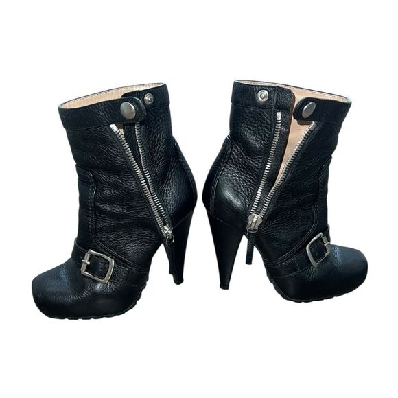 Proenza Schouler Black Leather Ankle Boots Size 35 Designer Heels Buckle & Zip - Picture 5 of 9